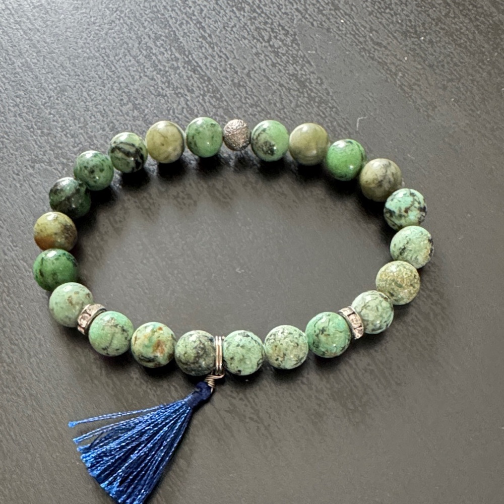 Green Beaded Bracelet with Blue Tassel sweet n sasse